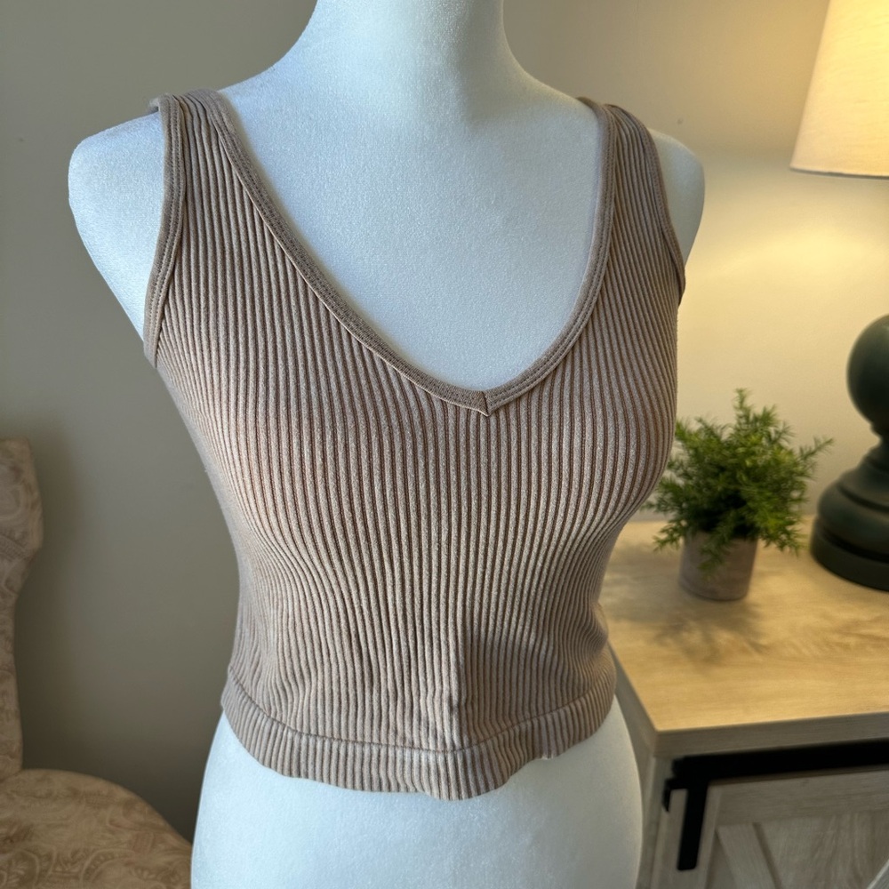 Aura Tan Ribbed Knit Top
